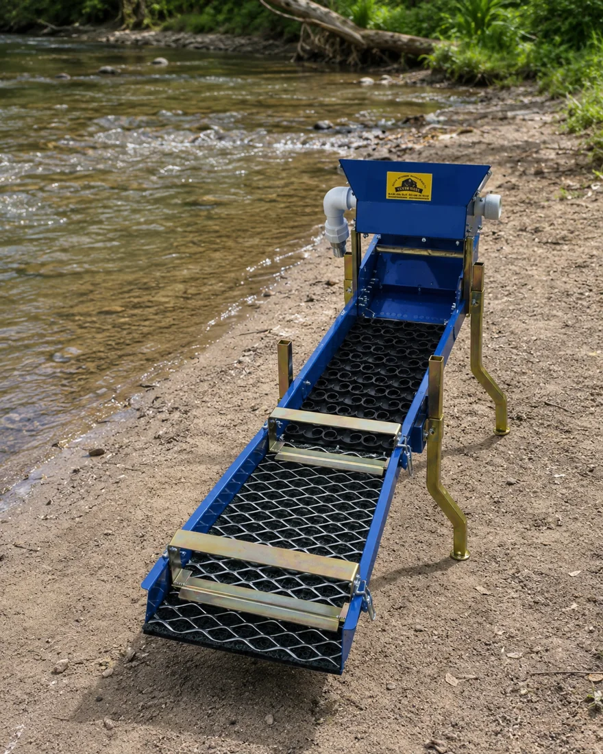 24V Pompalı 160 cm Altın Arama Savağı – 2 İnç Su Girişli Dream Mat Sluice Box 4 Katmanlı Tutucu Sistem Mavi